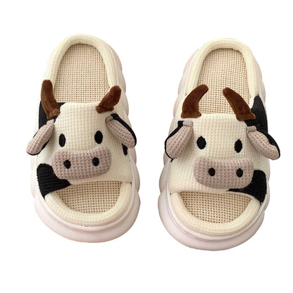 Women's Slippers Summer Four Seasons Indoor Home Sandals and Slippers Cute Cartoon Milk Cow House Slippers Funny Shoes