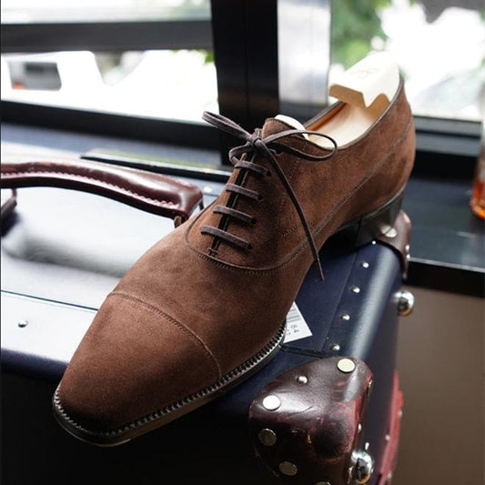 New Coffee Flock Derby Shoes for Men Lace-up Breathable Casual Shoes Size 38-46 Handmade Free Shiping Mens Shoes Spring Autumn