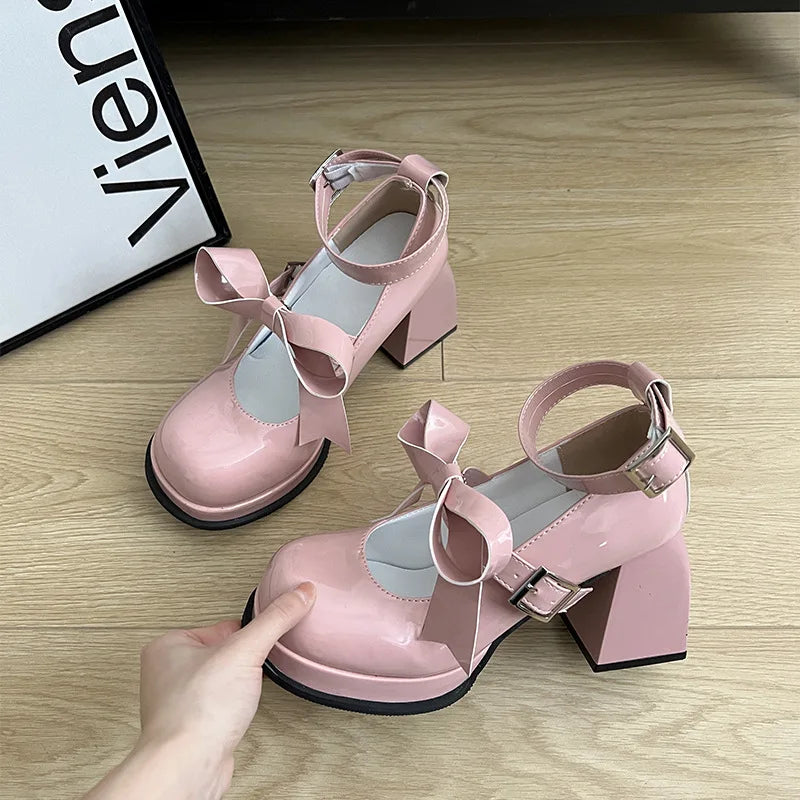 Futurecen Spring Lolita Women's Mary Jane Shoes Fashion Shallow Thick High Heels Pumps Ladies Elegant Buckle Single Shoes