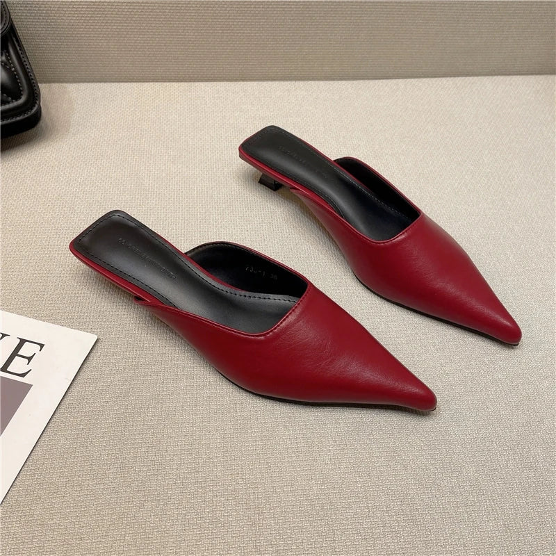 binfenxie Designer Women Pointed Toe Mules Slippers Fashion Shallow Slip On Slides Shoes Ladies Elegant Outdoor Low Heel Shoes