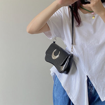 binfenxie Y2k Cool Girls Black Shoulder Bags Moon Lock Women's Chain Underarm Bag Purse Handbags Fashion Female Small Messenger Bags