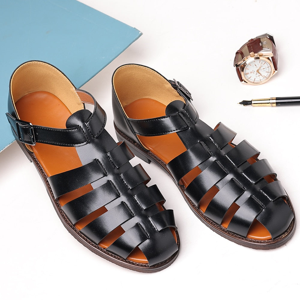 Men's Leather Sandals Men Trendy Summer Roman Shoes Mens Casual Comfortable Soft Beach Footwear Flats EUR Sizes 38-48