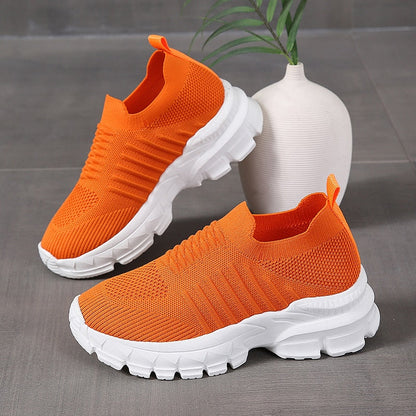 Fashion Sneakers for Women  Knitting Mesh Women's Vulcanize Shoes Thick Bottom Slip On Walking Shoes Plus Size 42