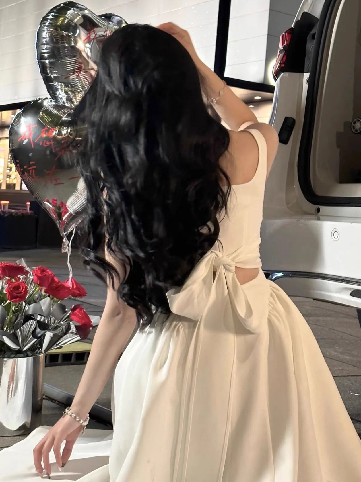 Summer New Women Elegant Midi Lace Up White Dresses Wedding Evening Birthday Holiday Backless Prom Clothes New Robe