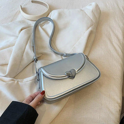 Maytrends Loving Heart Buckle Crossbody Bags For Women Luxury Designer Handbags Silver Color Small Shoulder Underarm Phone Bag