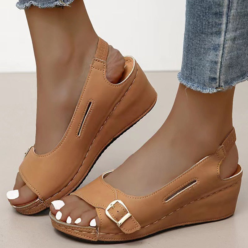 Women Sandals Summer  Heels Sandalias Mujer Elegant Wedges Shoes For Women Summer Footwear Woman Heeled Shoes Wedge Heel