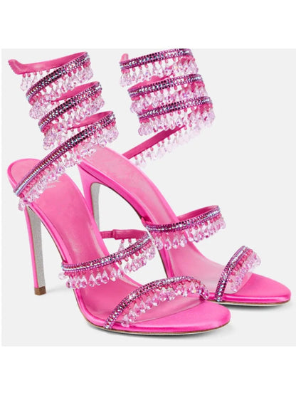 Women's New Rhinestone Sandals Fashion Tassel Crystal Shoes Sexy Nightclub Banquet Party Twining Stiletto Women's Sandals