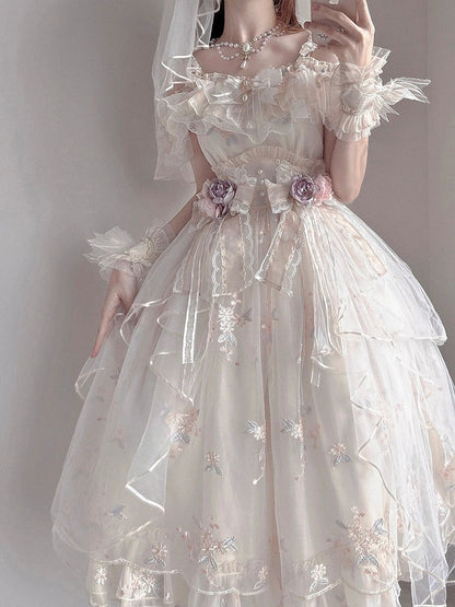 Sweet Elegant Lady Lolita Romantic Suspender Dress Women's Flower Wedding Jsk Gauze Lolitas Princess Loli Vestido