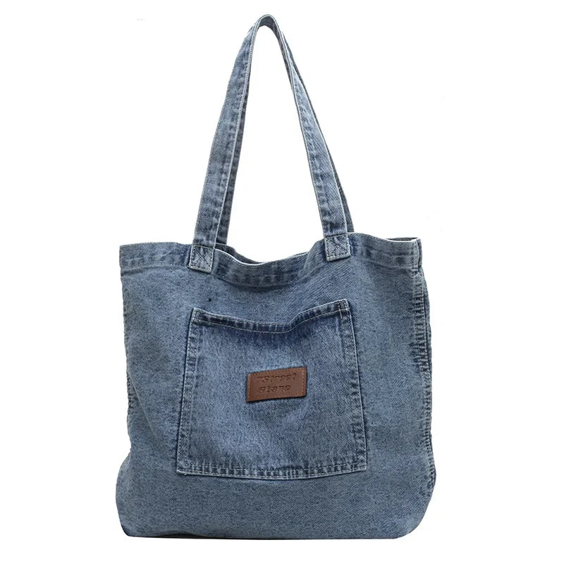 binfenxie Denim Women's Bag New Eco Reusable Ladies Handbags Canvas Shopping Travel Shoulder Bags Unisex Jeans Bag Shoppers