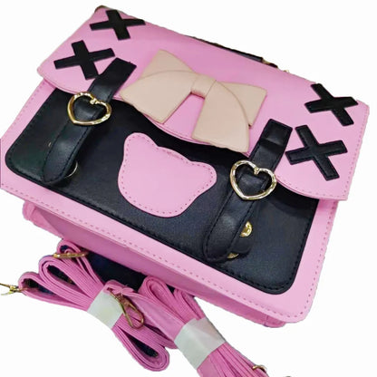 binfenxie Harajuku Lolita Shoulder Bag Women Japanese Kawaii Bowknot Female Messenger Bag Cute Womens Handbag Satchel Pouch