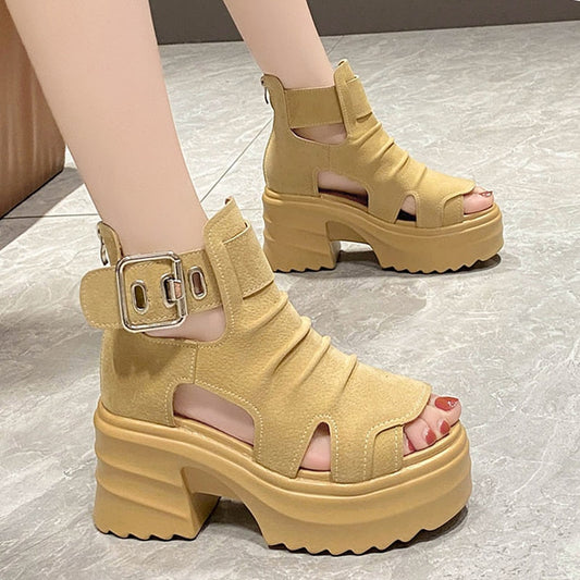 Gothic Chunky Platform Sandals Women Summer Wedges Peep Toe Gladiator Shoes Woman Thick Bottom High Heels