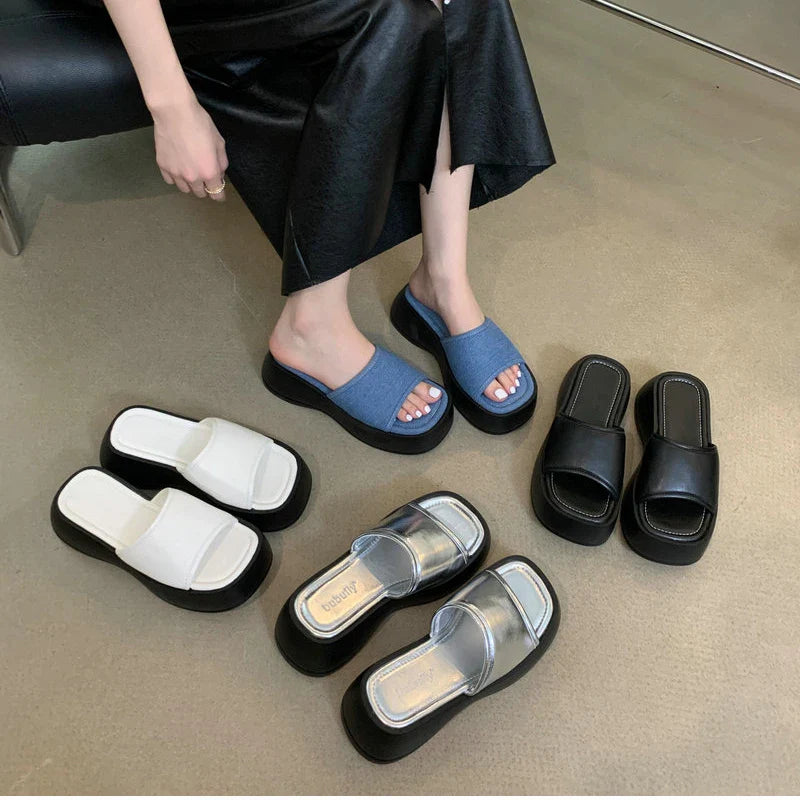 binfenxie Summer Increase Women Slippers Fashion Elegant Open Toe Increase Slides Shoes Ladies Casual Platform Flats Beach Sandal