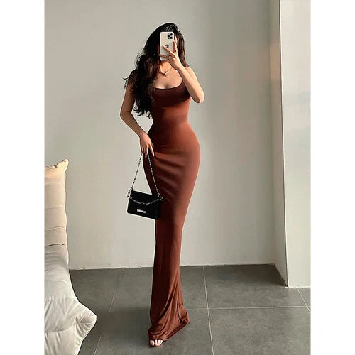 Vintage Sexy Slim Fit Slim Wrap Hip Fishtail Strap Dress Floor Sweeping Long Dress High Quality Fashion Vestidos Elegantes Robe