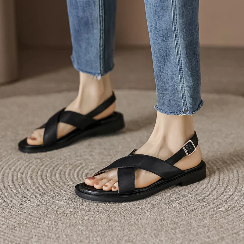 Summer Fashion Women Shoes Open Toe Low Heel Women Sandals Genuine Leather Gladiator Women Sandals Roman Shoes for Women