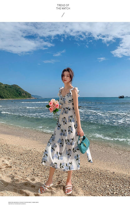 binfenxie Summer White Midi Slip Dress Women 2022 Long Elegant Floral Boho Hawaiian Beach Dresses for Wedding Guest Birthday Prom