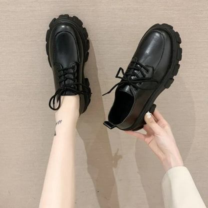 Futurecen  -  New Women Loafers Classic Platform Chunky Heel Black Ladies Pumps Female Mary Jane Derby Lolita Sweet Round Toe College Shoes