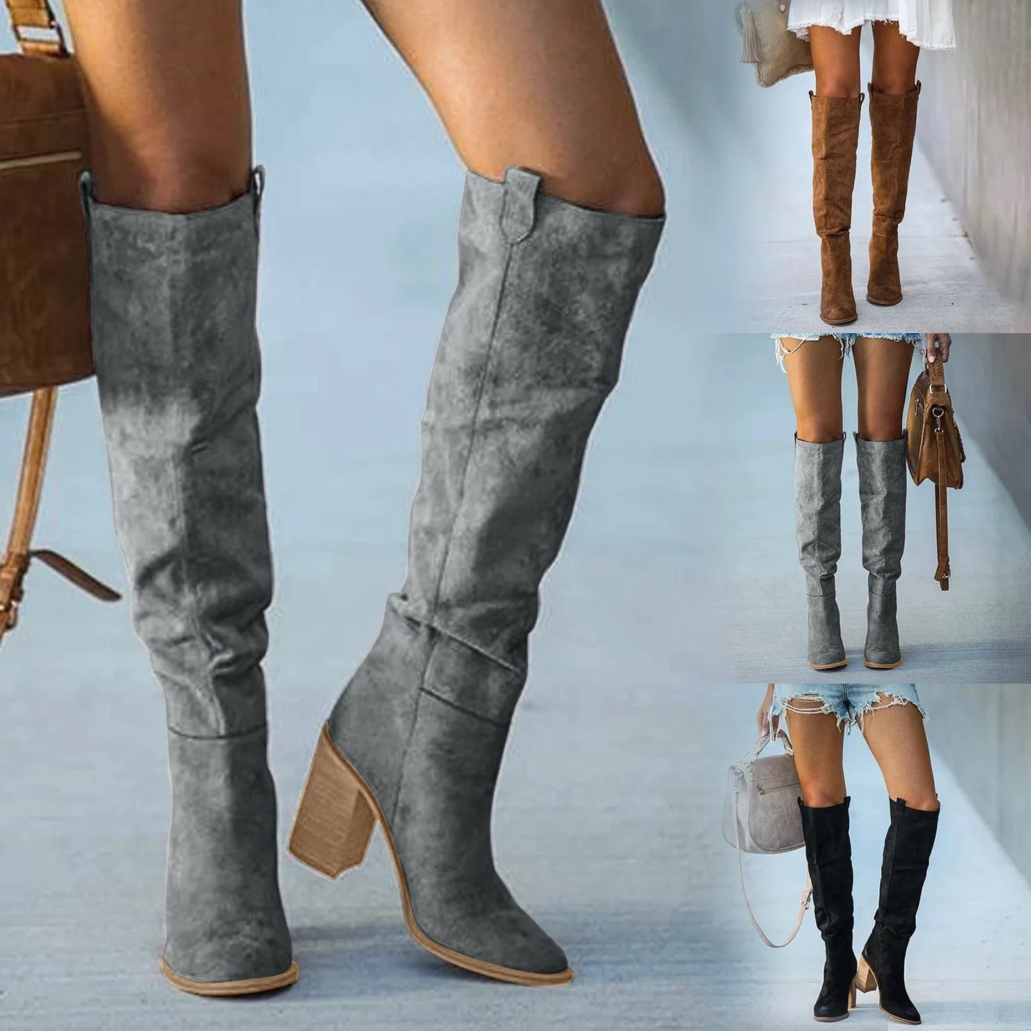 Women Fashion Casual Vintage Retro Long Knee-high Cowboy Boots Square Heel Shoes Boot Woman Bottes Femme Botas De Mujer Zapatos