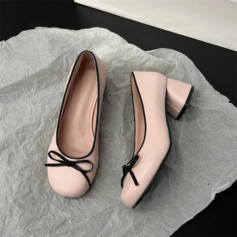 Futurecen Designers Butterfly-knot Women Pumps Fashion Shallow Slip On Thick Low Heel Sandalias Ladies Elegant Outdoor Mary Jane Shoes