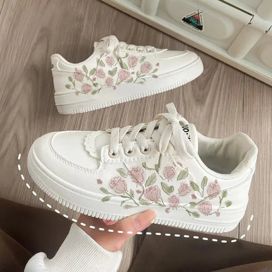 binfenxie  -  Flower Graffiti Sneakers Women Niche Low-top PU Leather Womens Sports Shoes Y2k Print Casual Versatile Female Shoes