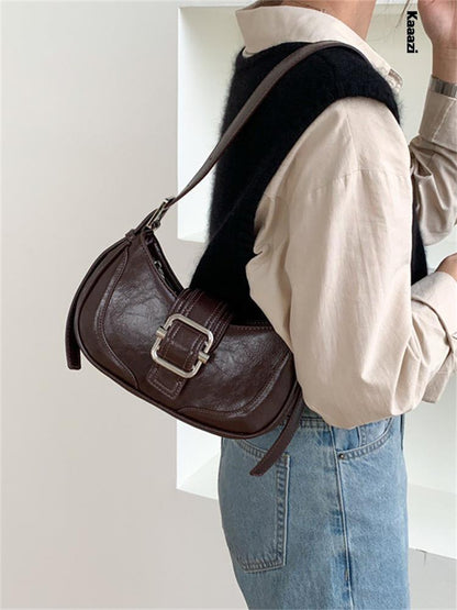 binfenxie Vintage Handbags For Women Half-moon Leather Hasp Shoulder Crossbody Bag Luxury Designer Ladies Underarm Bags Hobo Fashion