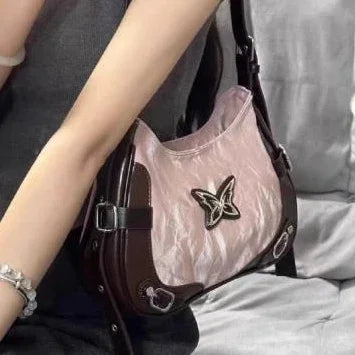 binfenxie Butterfly Pu Leather Shoulder Bag American Retro Handbag Armpit Bag Storage Bag Tote Women's Bags Purse Tote Bags Purse