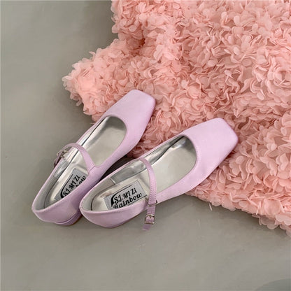 Spring Summer Shoes Women Flat Heels Square Toe Mary Jane Ballet Flats Rainbow Candy Color Ballerina Soft Casual Loafer