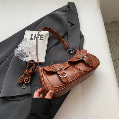 binfenxie Fashion Double Pockets Design PU Leather Shoulder Bag For Women Tend Female Crossbody Bag Underarm Bags Handbags