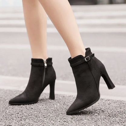 Short Shoes for Woman Suede Women's Ankle Boots Very High Heels Booties Pointed Toe Footwear Heeled Black on Offer