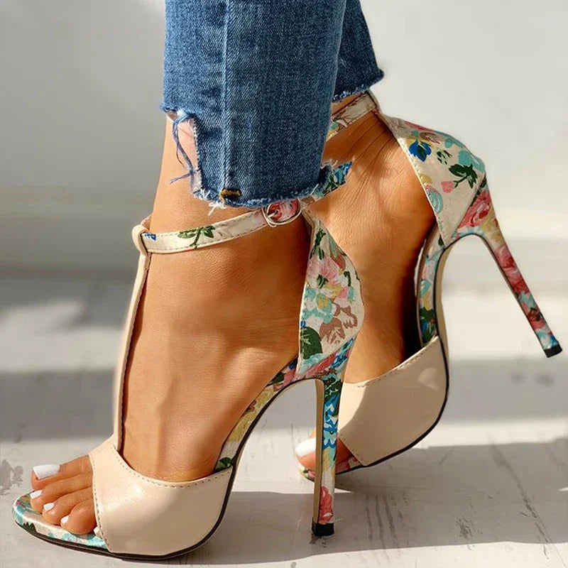 Futurecen Fish billed high heels Women Sexy Buckle up ultra-high sandals 2024 new Fashion printing Open Toe Shoes Woman Party Pumps summer