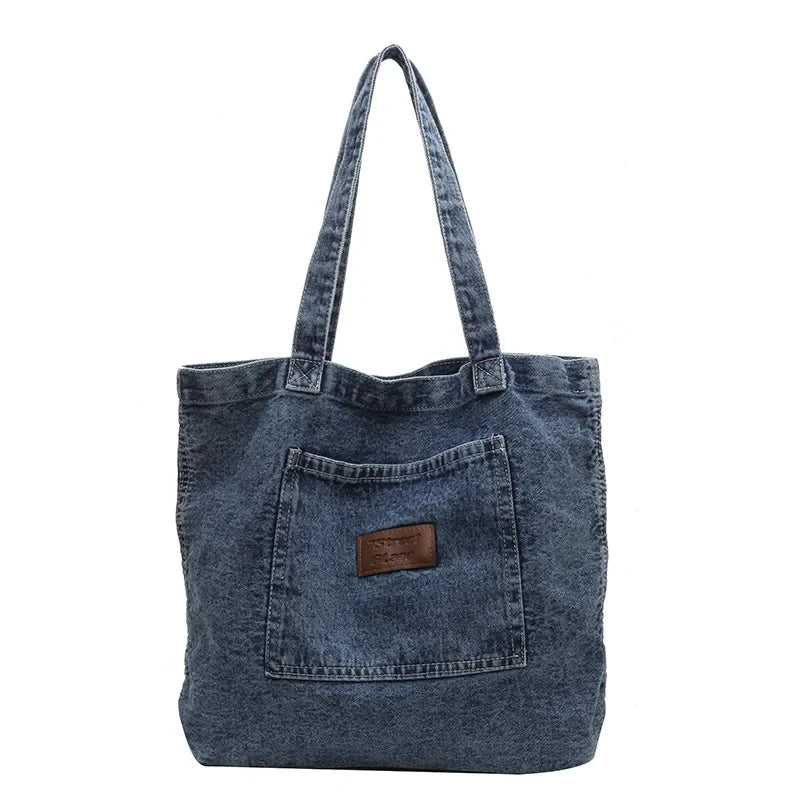 binfenxie Denim Women's Bag New Eco Reusable Ladies Handbags Canvas Shopping Travel Shoulder Bags Unisex Jeans Bag Shoppers