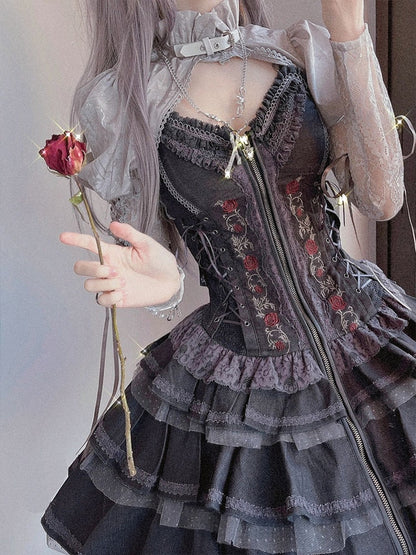 Sweet Gothic Girl  Dress Lolita Princess Female Summer Elegant Goth Sexy Lady Lolitas Suspender Dress Fashion Victorian