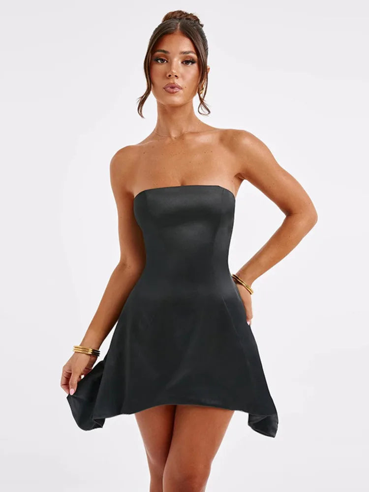 Strapless Bow Backless Sexy Mini Dress For Women Summer New Off-shoulder Sleeveless Bodycon Club Party Dress Elegant