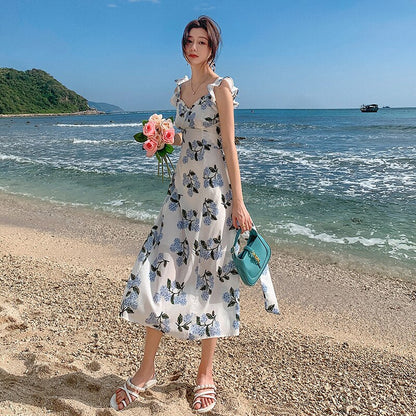 binfenxie Summer White Midi Slip Dress Women 2022 Long Elegant Floral Boho Hawaiian Beach Dresses for Wedding Guest Birthday Prom