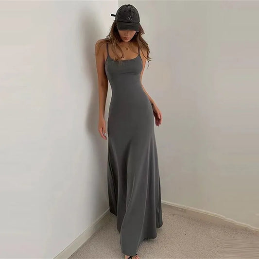 binfenxie Women Slim Long Dress Summer Sexy Backless Bodycon Dresses Vacation Beach Outfits Casual Lounge Party High Waist Skirt Clothing