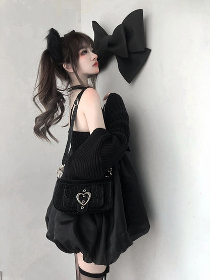 Lolita Style Black Gothic Girl Dark Lolita Suspender Jsk Dress Bow Casual Female Kawaii Sexy Loli Dresses