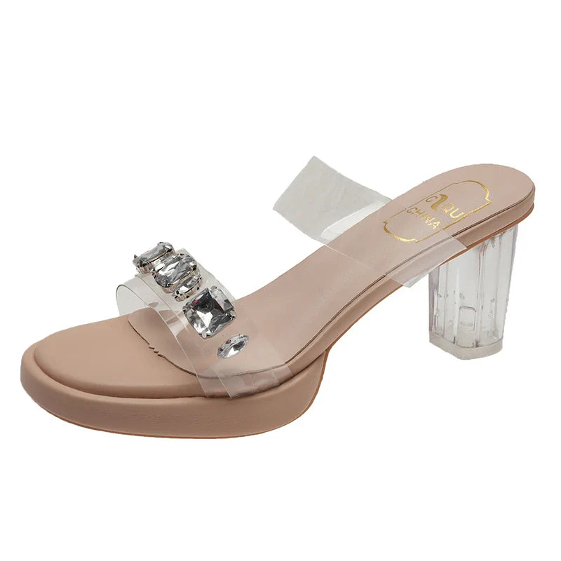 Chunky Platform High Heels Sandals Women Summer Shiny Crystal Transparent Pvc Sandals Woman Clear Thick Heeled Party Shoes