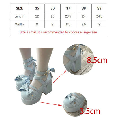 Futurecen 2024 Lolita Shoes Women Mary Janes High Heels Shoes Chunky Sandals Summer Fashion Retro Bow Party Platform Pumps