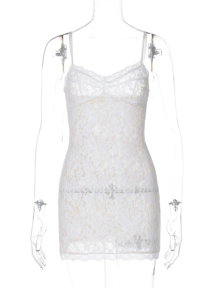 binfenxie See Through Lace Wrap Hip Cami Mini Dress