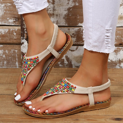 Bohemian Style Flat Sandals for Women Summer Clip Toe Gladiator Sandals Woman Plus Size Soft Bottom Beach Shoes Flip Flops