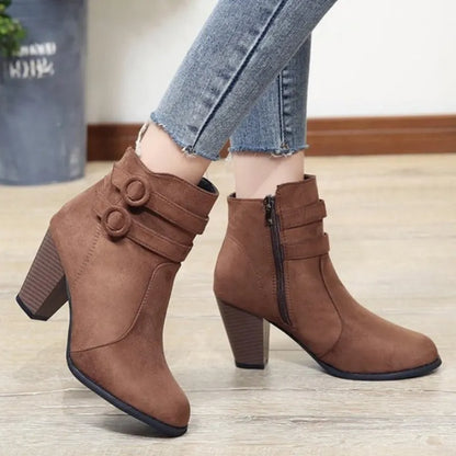 Retro Boots Women's Shoes New Square Heel Woman High Shoe Rubber Ankle Female Solid Platform Short Boots