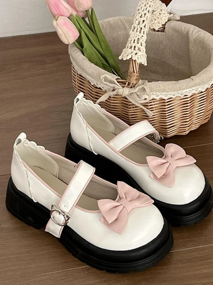 Futurecen Japanese Style Lolita Mary Janes Shoes Women Vintage Sweet Buckle Strap Pumps Shoes Female Casual Bow Korean Designer Shoes