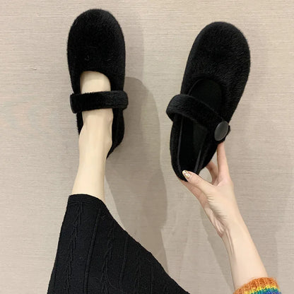 Autumn Plush Casual Shoes Girl's Ballet Flats Fashion Concise Style Velvet Shallow Elegant All-match Women Loafers