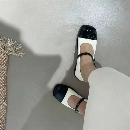 Futurecen  -  Women Pumps Mary Jane Flat Heel Belt Buckle Female Sandals Lady Fashion Sweet Concise Mixed Color Shallow Round Toe Daily Shoes