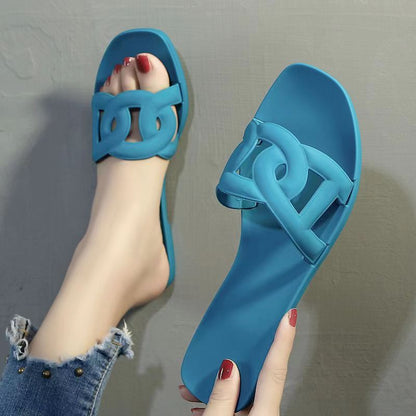 Women's Fashion Slippers  Summer New Fashion Hollow Breathable PVC Non slip Rubber Sole Casual Walking One Word Home Outwear