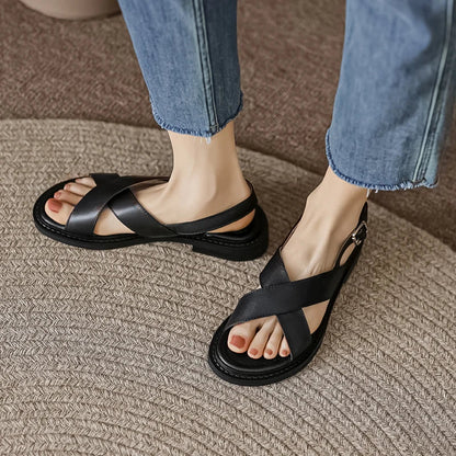 Summer Fashion Women Shoes Open Toe Low Heel Women Sandals Genuine Leather Gladiator Women Sandals Roman Shoes for Women