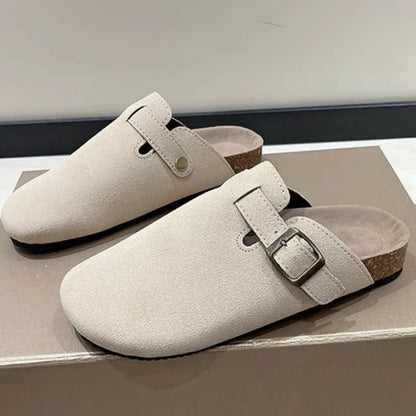 New Concise Retro Outside Flat with Women's Slippers Mules Modern Sandals Buckle Shoes Strap Autumn Winter