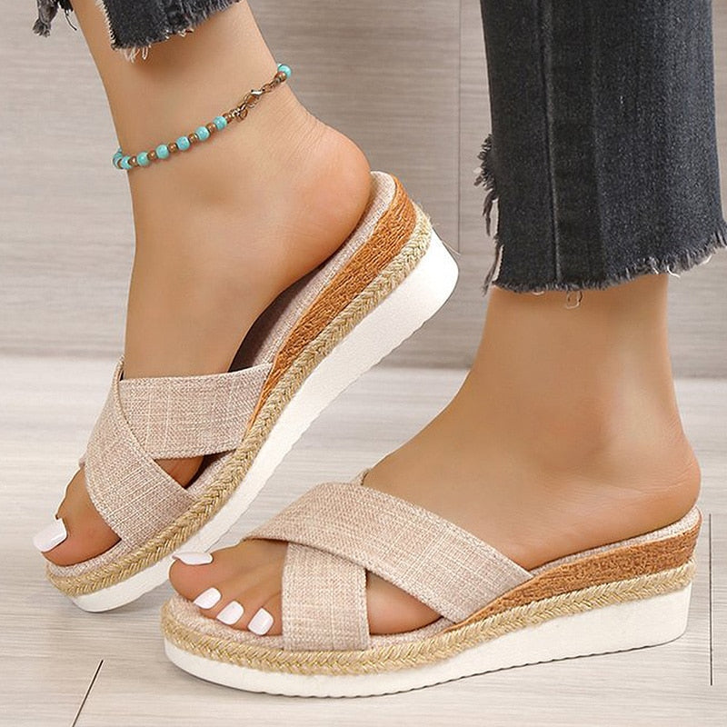 Women Sandals Hemp Wedge Heels Sandalias Mujer Platform Sandals Summer Wedges Shoes For Women Summer Footwear Women Slippers