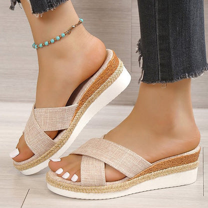 Women Sandals Hemp Wedge Heels Sandalias Mujer Platform Sandals Summer Wedges Shoes For Women Summer Footwear Women Slippers