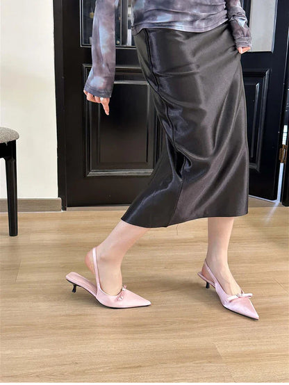 Futurecen Summer Women Sandals Fashion Shallow Slip On High Heel Singbacks Mules Shoes Ladies Elegant Outdoor Pointed Toe Sandalias Pumps