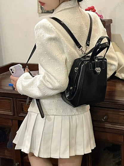 binfenxie Korean Vintage Chic Preppy Mini Schoolbags Simple Fashion Heart Women Shoulder Handbags Sweet Cool Y2k Aesthetic Girls Backpacks